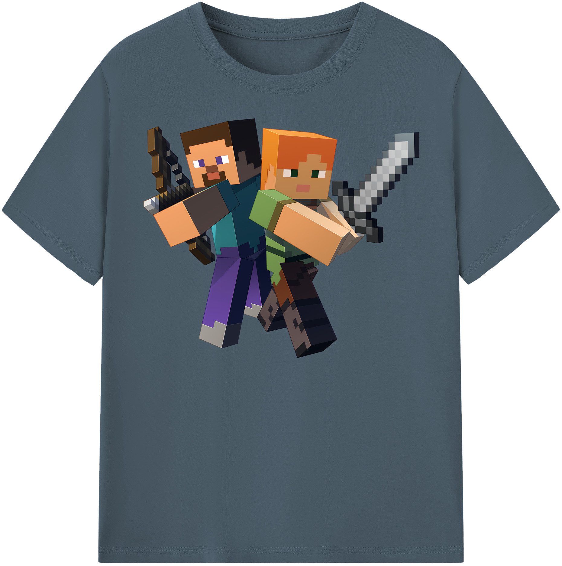 （画像用） マインクラフト ブロックの世界 Minecraft MC Block world 綿100％半袖Tシャツ（フロントプリント）